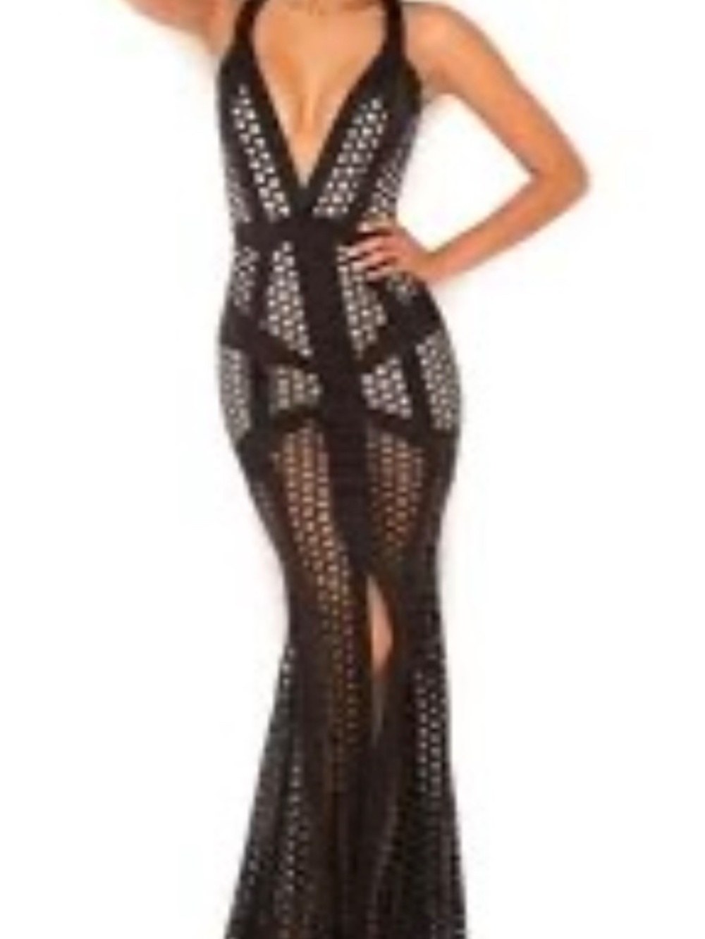 Black & Nude Mesh Maxi Gown